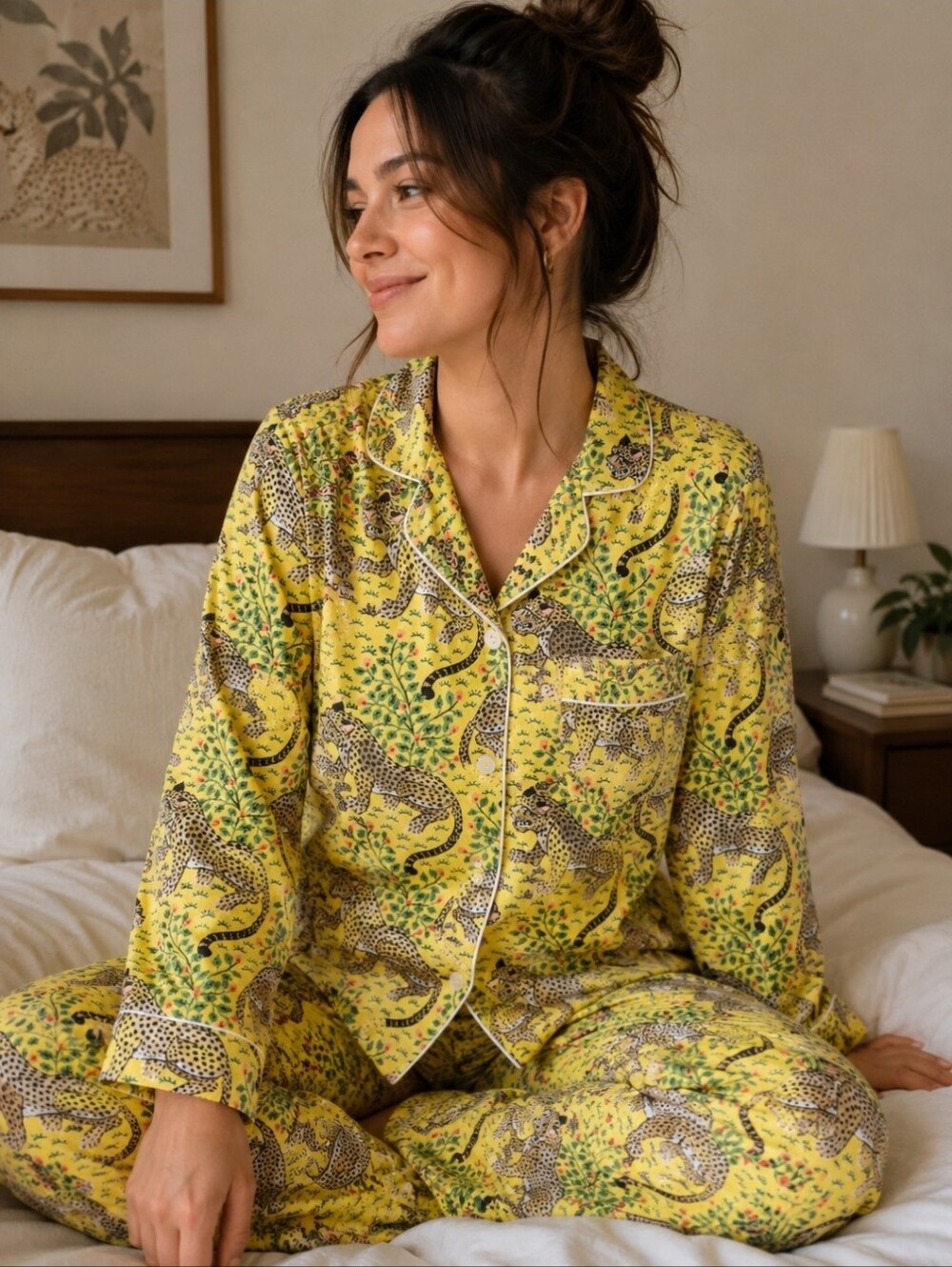 Anthropologie Printfresh Bagheera Yellow Tiger Organic Cotton Pajama Top Sz S